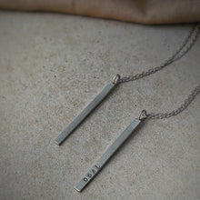 Load image into Gallery viewer, PERSONALISED RECYCLED SILVER BAR DROP NECKLACE WITH HIDDEN MESSAGE