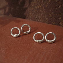 Load image into Gallery viewer, MOLTEN SILVER CIRCLE STUD EARRINGS