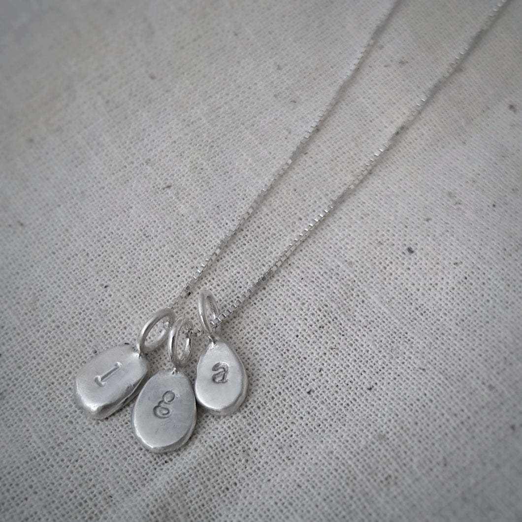 RECYCLED SILVER NUGGETS INITIAL NECKLACE