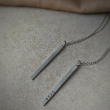 Load image into Gallery viewer, PERSONALISED RECYCLED SILVER BAR DROP NECKLACE WITH HIDDEN MESSAGE

