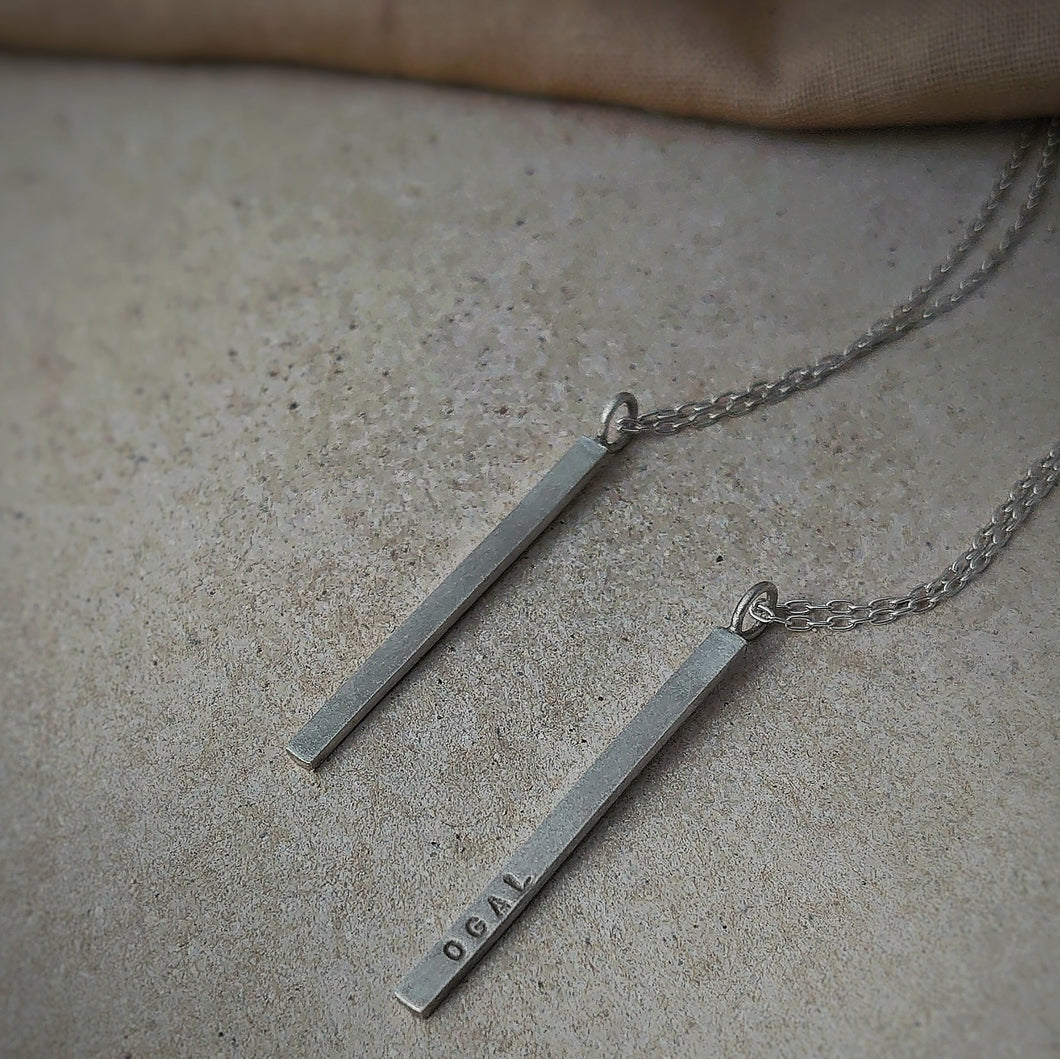 PERSONALISED RECYCLED SILVER BAR DROP NECKLACE WITH HIDDEN MESSAGE