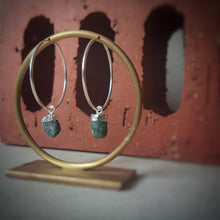 Load image into Gallery viewer, STERLING SILVER HOOP EARRINGS WITH EMERALD DROP
