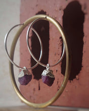 Load image into Gallery viewer, STERLING SILVER HOOP EARRINGS WITH RUBY DROP
