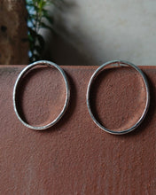 Load image into Gallery viewer, RECYCLED SILVER BIG OVAL EARRINGS - FRONT FACING SILVER HOOP EARRINGS

