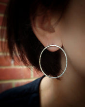 Load image into Gallery viewer, RECYCLED SILVER BIG OVAL EARRINGS - FRONT FACING SILVER HOOP EARRINGS
