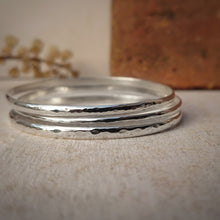 Load image into Gallery viewer, RECYCLED STERLING SILVER HAMMERED BANGLES - 4MM WIDTH
