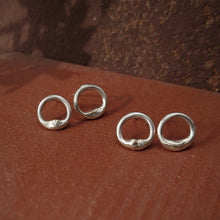 Load image into Gallery viewer, MOLTEN SILVER CIRCLE STUD EARRINGS
