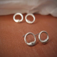 Load image into Gallery viewer, MOLTEN SILVER CIRCLE STUD EARRINGS
