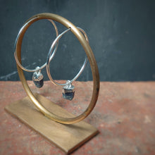 Load image into Gallery viewer, STERLING SILVER HOOP EARRINGS WITH SAPPHIRE DROP
