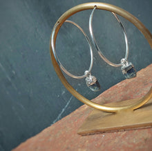 Load image into Gallery viewer, STERLING SILVER HOOP EARRINGS WITH SAPPHIRE DROP
