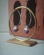 Load and play video in Gallery viewer, STERLING SILVER HOOP EARRINGS WITH RUBY DROP
